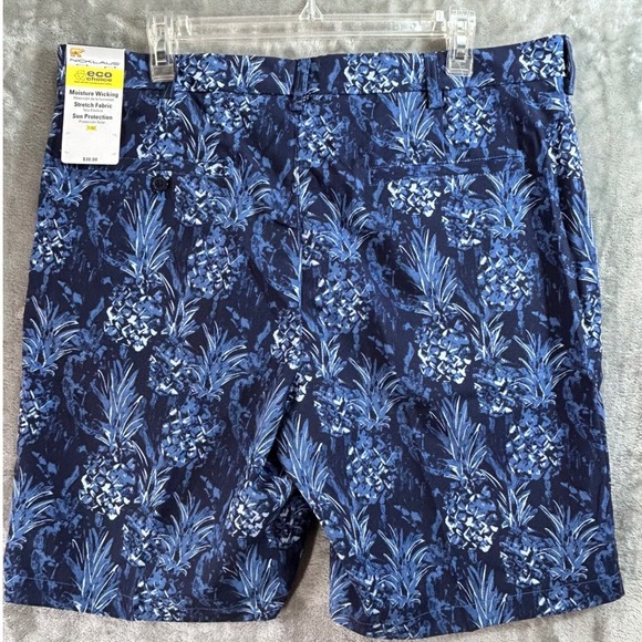 NWT Nicklaus Mens 36 Active Waistband Stretch Shorts Navy Blue Pineapple Print - Picture 7 of 11